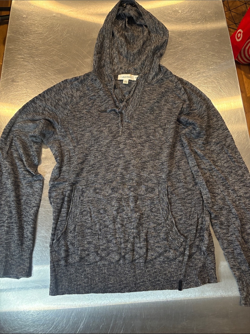 Calvin Klein Men’s V‑Neck Hooded Sweater - Heather Dark Gray